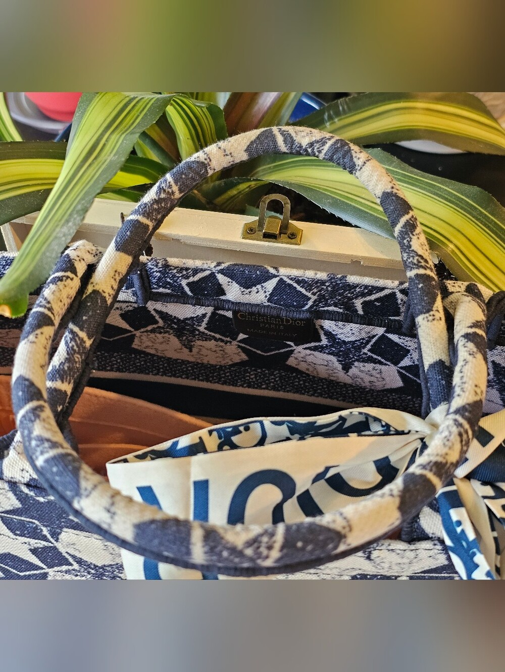 Christian Dior Navy and White Lucky Star "Etoile" Canvas Tote w/ Signature Logo - Picture 4 of 14